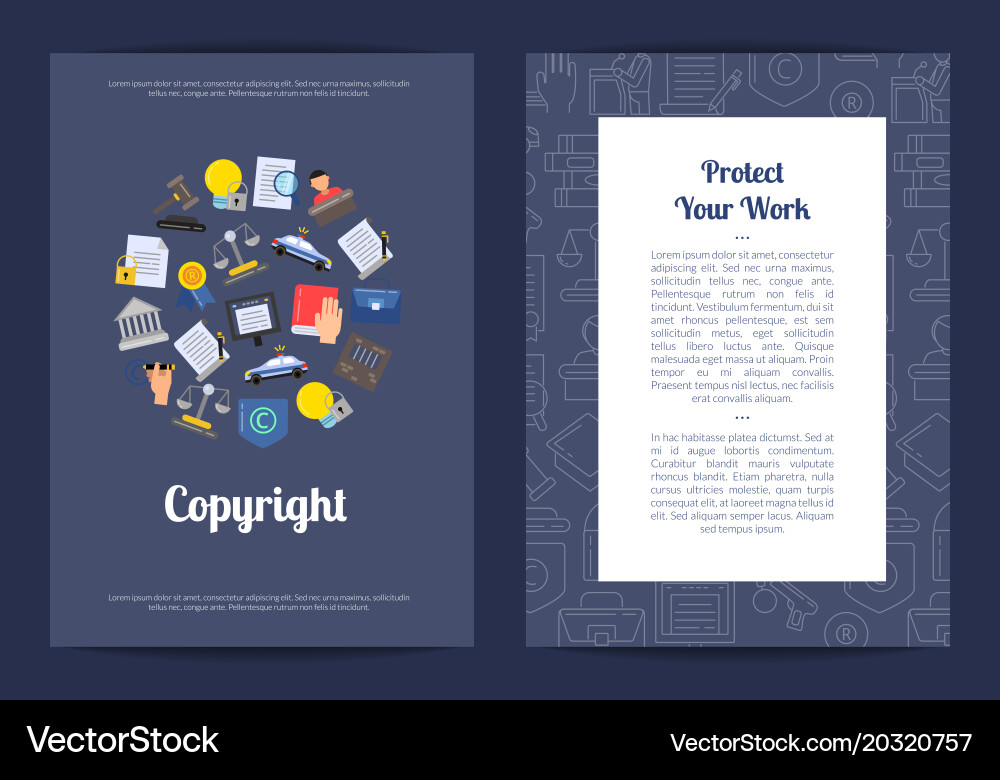 Linear and flat style copyright elements vector image