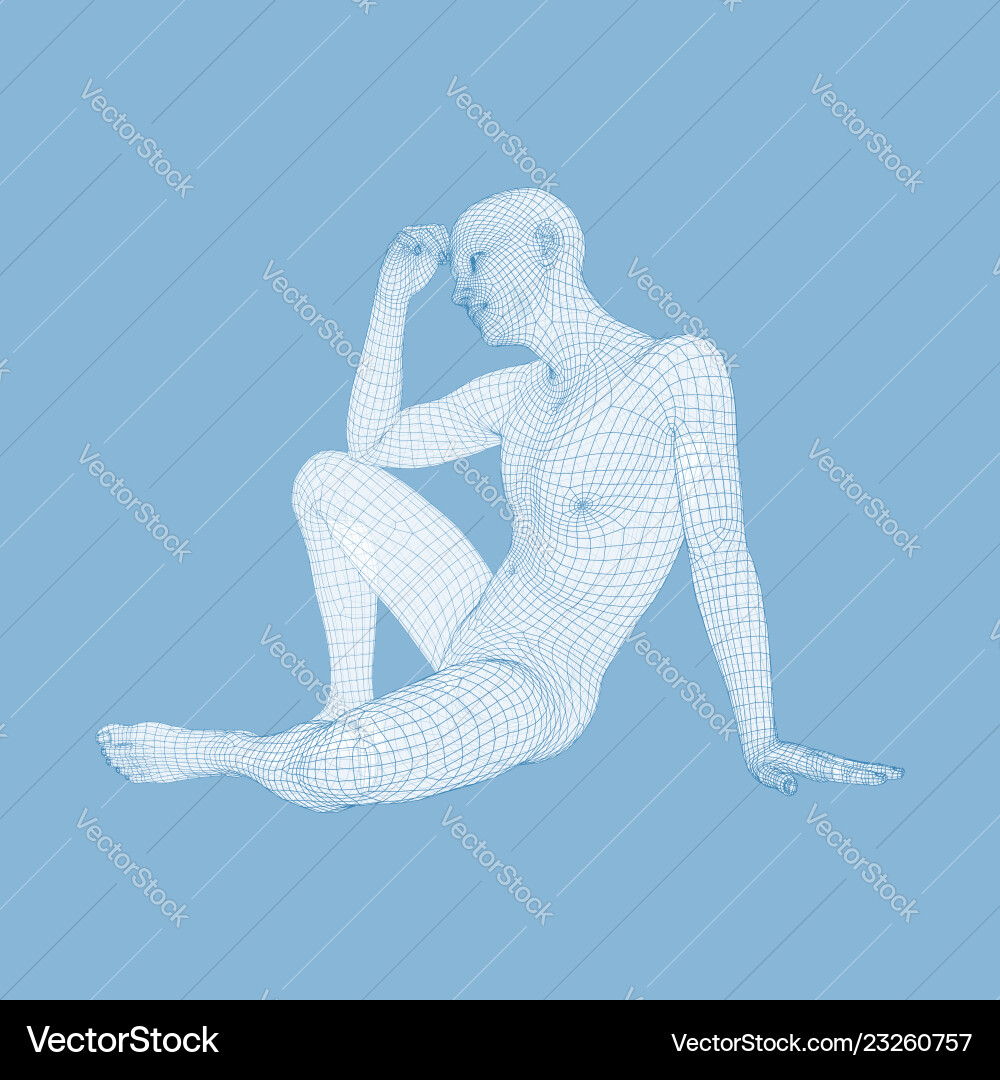 Man in a thinker pose 3d model of geometric Man in a thinker pose 3d model of geometric vector image