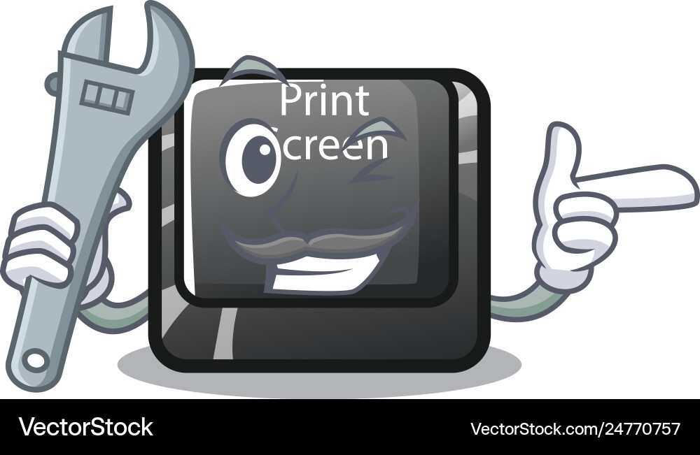 Mechanic print screen button on cartoon keyboard Vector Image