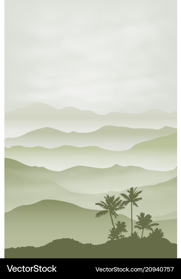 Mountains with palm tree in the fog background Mountains with palm tree in the fog background vector image