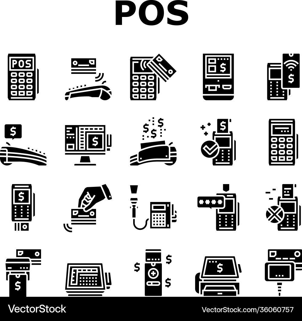 Pos terminal device collection icons set Vector Image