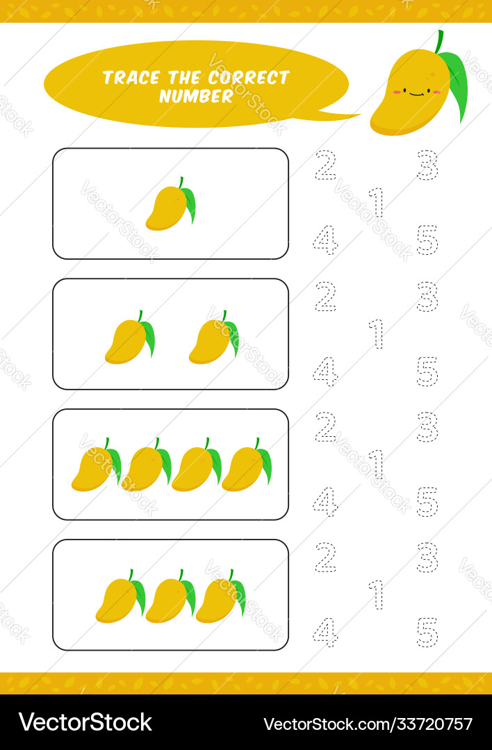 Preschool counting learn worksheet tracing Preschool counting learn worksheet tracing vector image