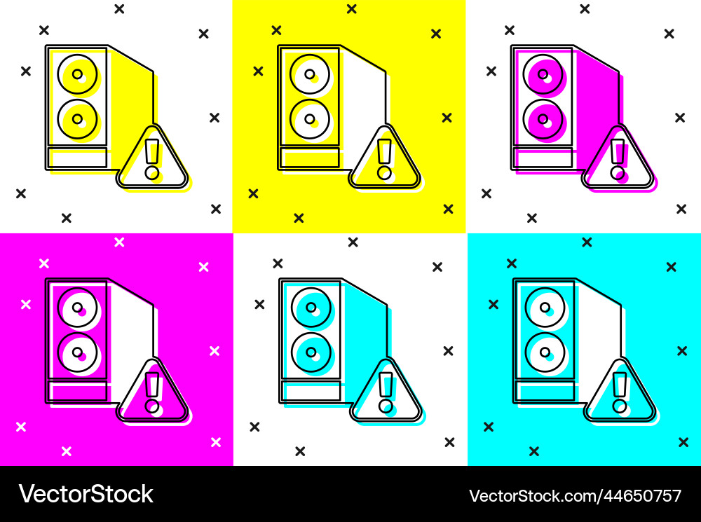 Set case of computer with exclamation mark icon Vector Image