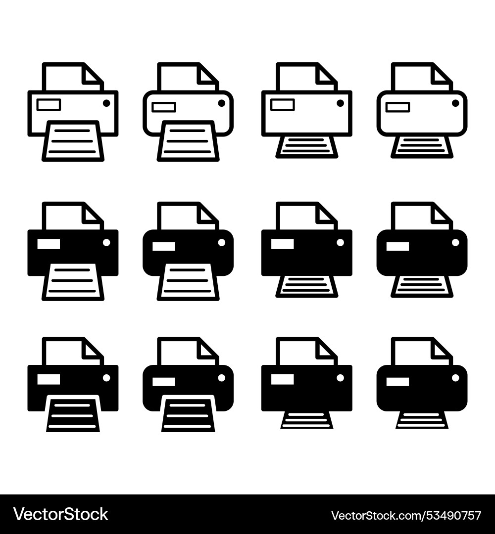 Set of printer document web icon printout machine Set of printer document web icon printout machine vector image