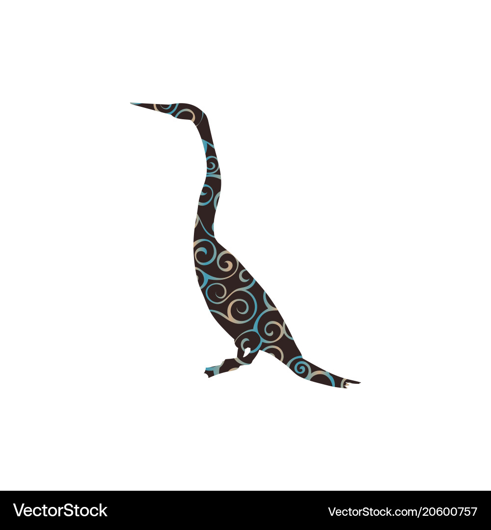 Snakebird anhinga bird spiral pattern color Vector Image
