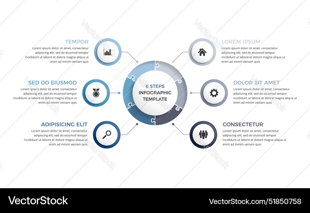 Circle diagram template - six elements Royalty Free Vector