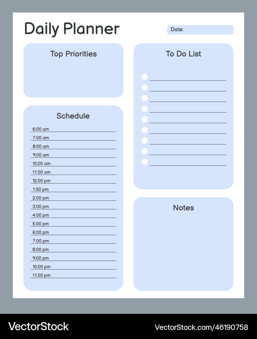 Daily planner printable template - Daily Planner Printable Template Vector 46190758 