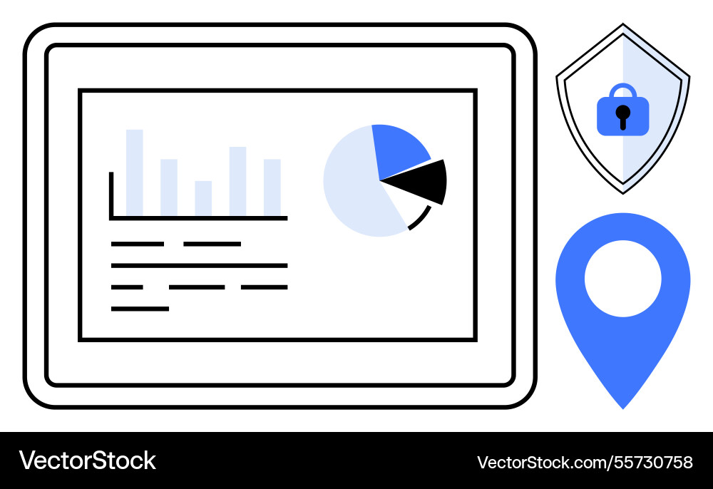 Data analysis on tablet with security shield Data analysis on tablet with security shield vector image