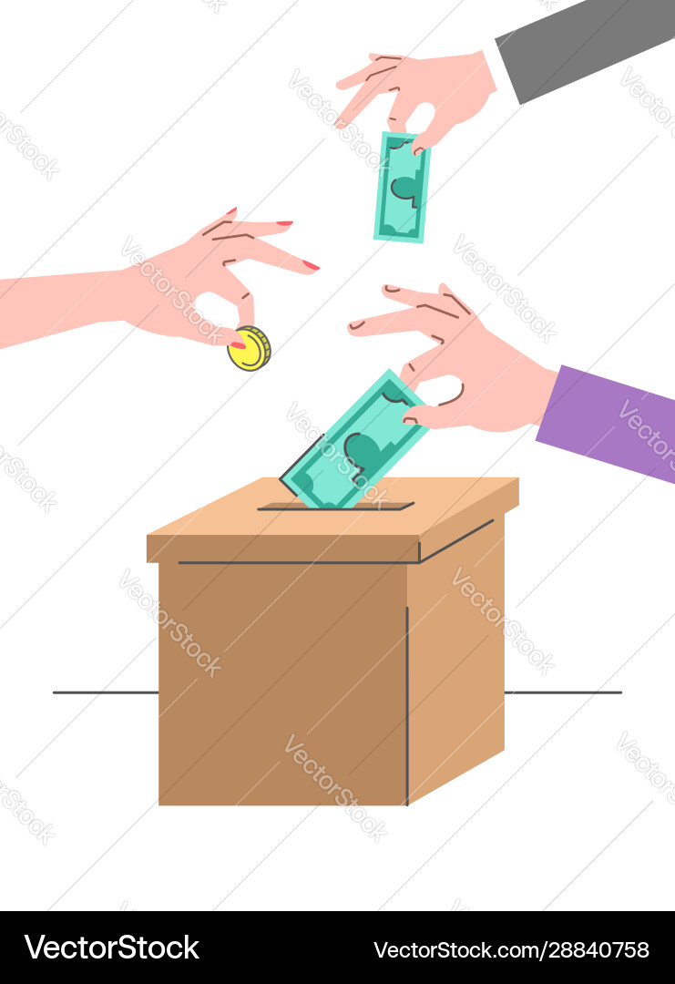 Donation crowdfunding concept with a cardboard box Donation crowdfunding concept with a cardboard box vector image