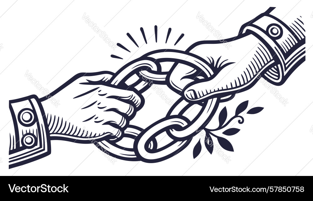 Hands connecting broken chain symbol design Vector Image