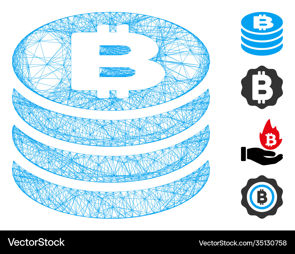 Linear bitcoin coin column mesh Linear bitcoin coin column mesh vector image