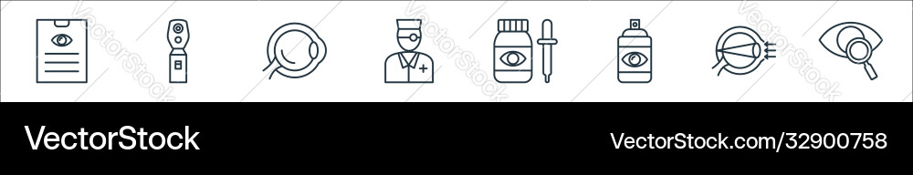 Opthalmology line icons linear set quality Opthalmology line icons linear set quality vector image