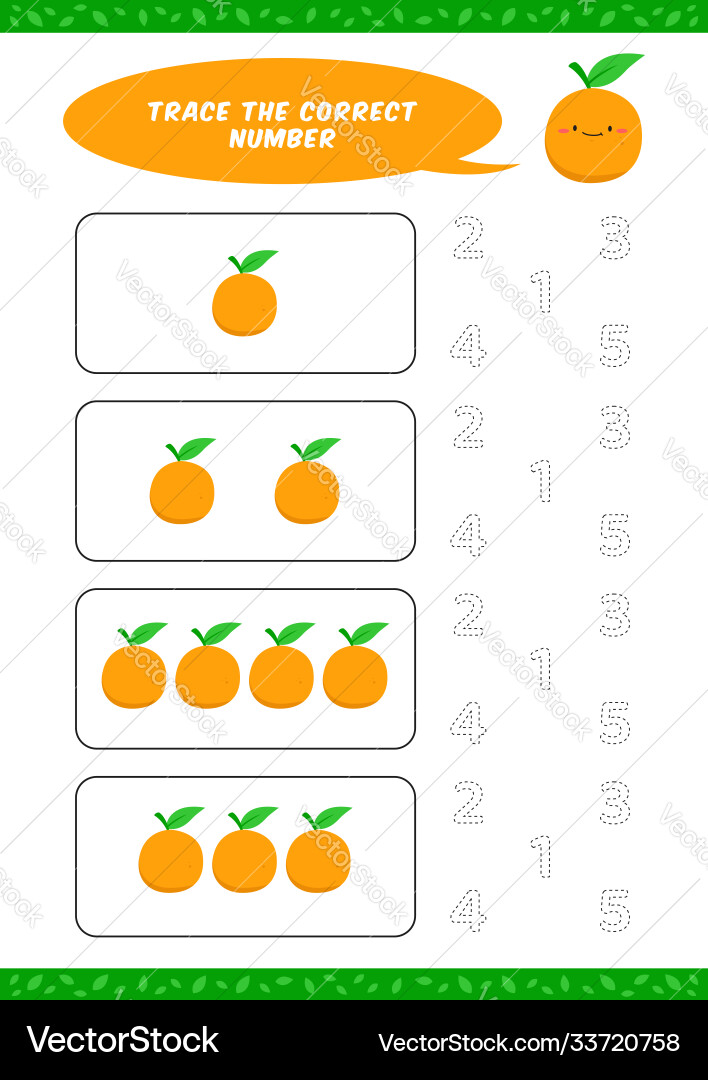 Preschool counting learn worksheet tracing vector image