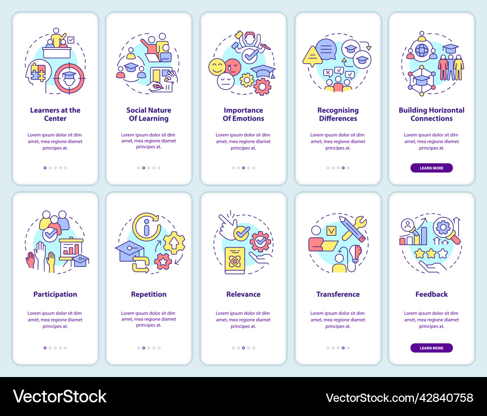 Principles of learning onboarding mobile app Principles of learning onboarding mobile app Vector Image
