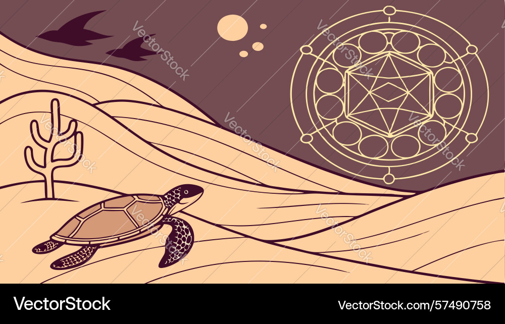 Sea turtle in desert with geometric patterns Vector Image