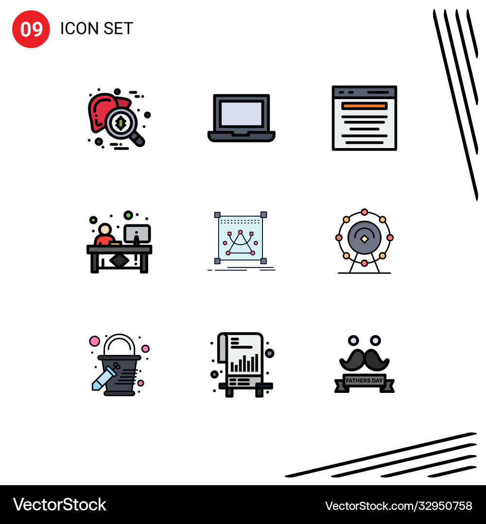 Set 9 filledline flat colors on grid Vector Image