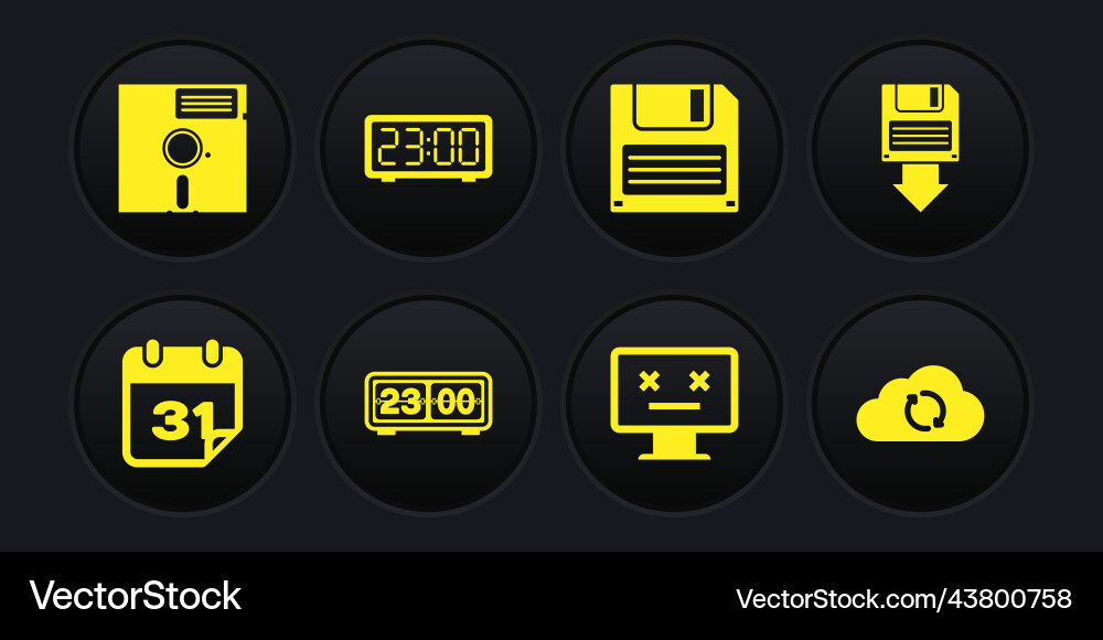 Set calendar floppy disk backup retro flip clock Set calendar floppy disk backup retro flip clock vector image