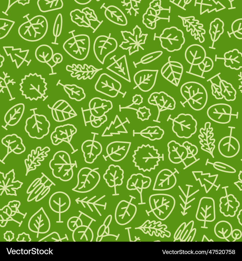 Trees and leafs pattern line green color Trees and leafs pattern line green color vector image