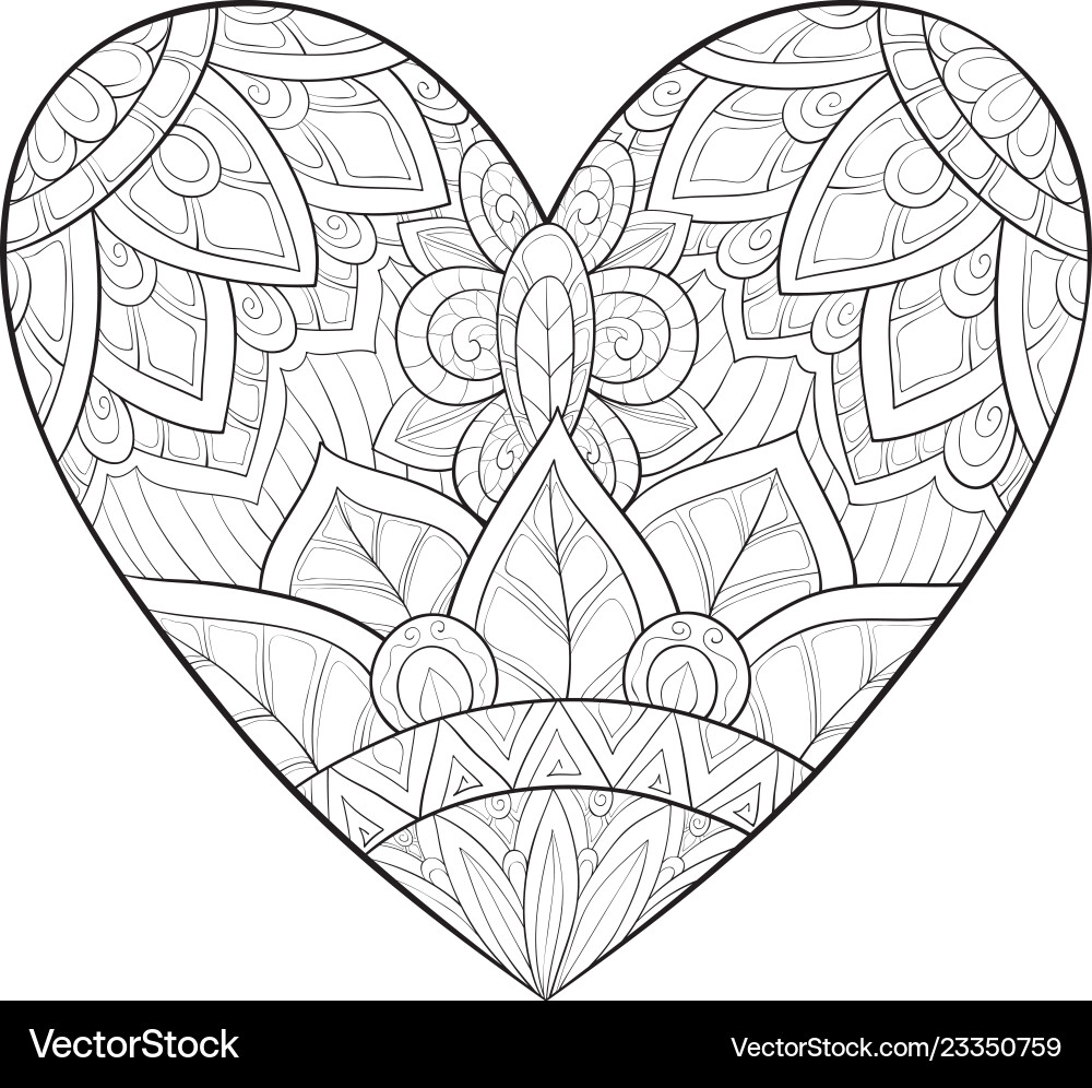 Adult coloring bookpage a cute heart image Adult coloring bookpage a cute heart image vector image
