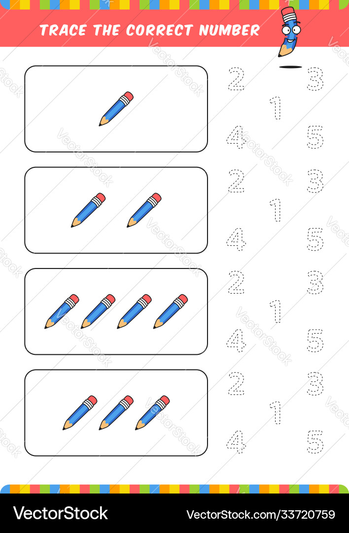 Preschool counting learn worksheet tracing vector image
