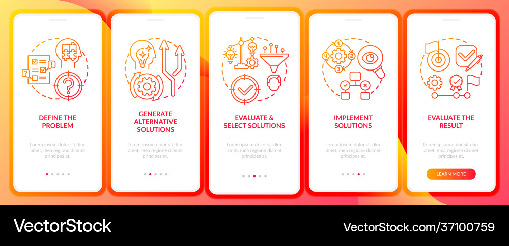 Problem solving steps red onboarding mobile app Vector Image