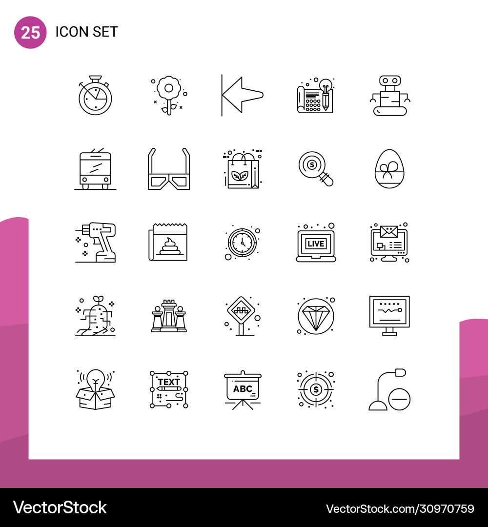 User interface pack 25 basic lines robot Vector Image