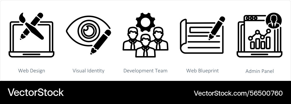 A set of 5 web design icons as visual vector image