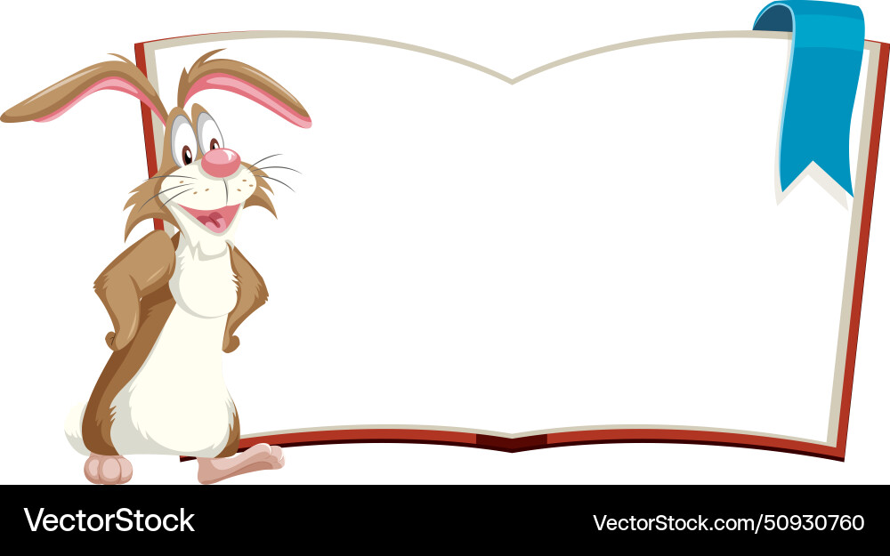 Cartoon rabbit standing next to a blank book Vector Image