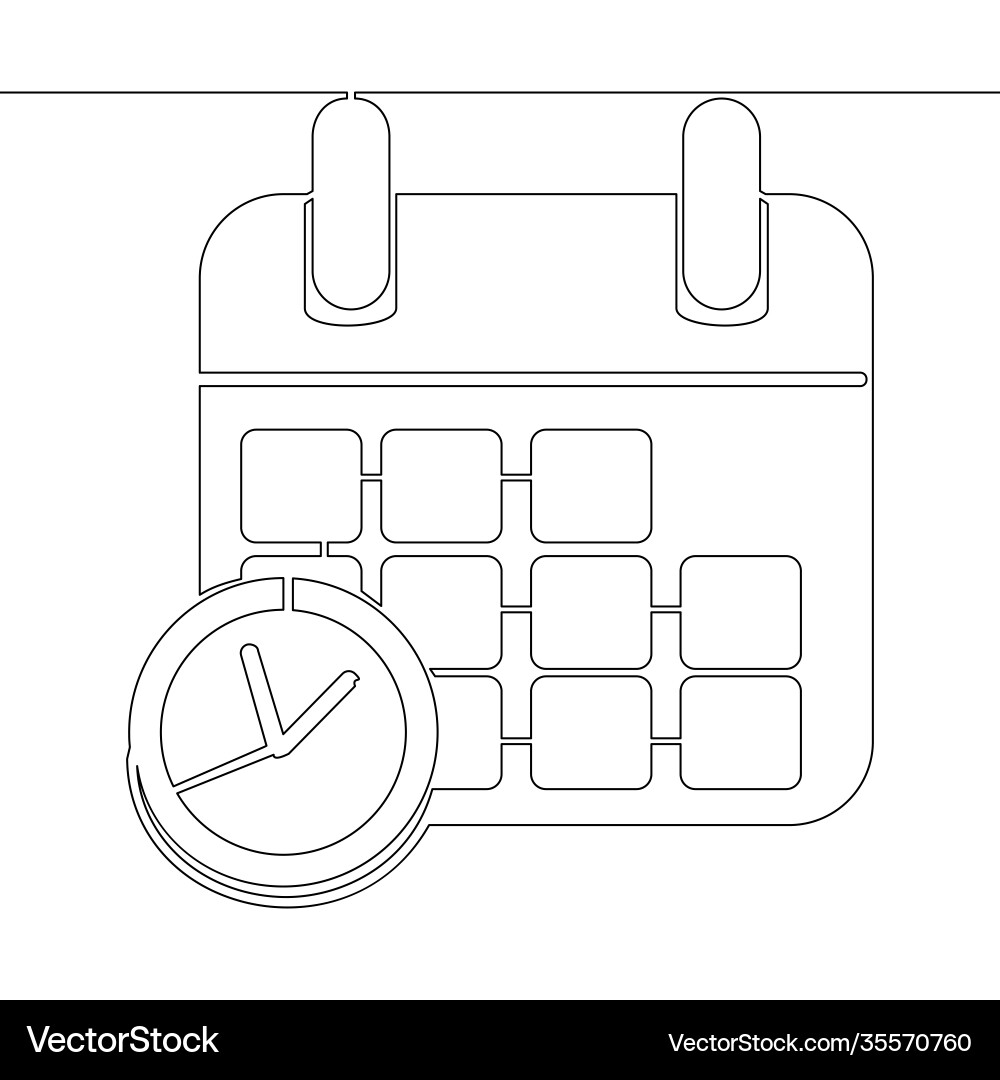 Continuous line clock with calendar planner Continuous line clock with calendar planner Vector Image