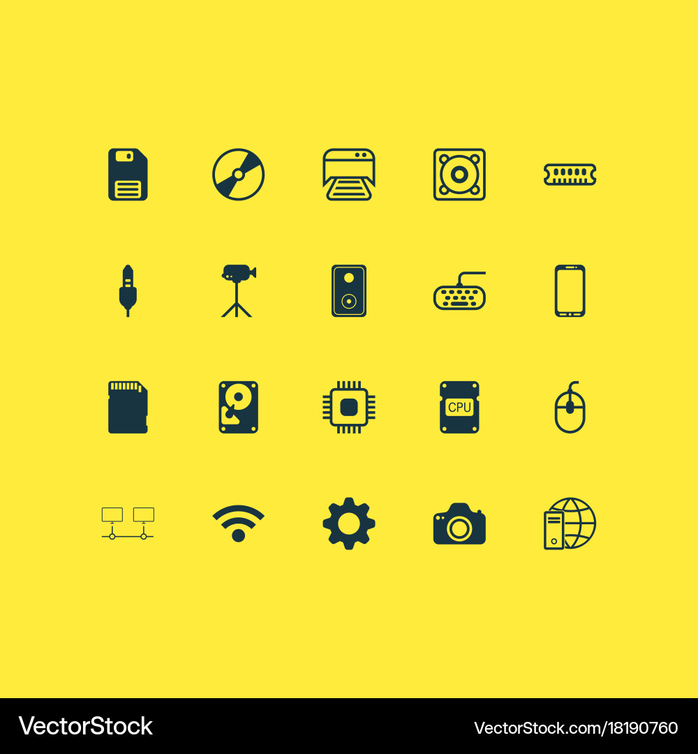 Hardware icons set collection of cd-rom cpu Vector Image