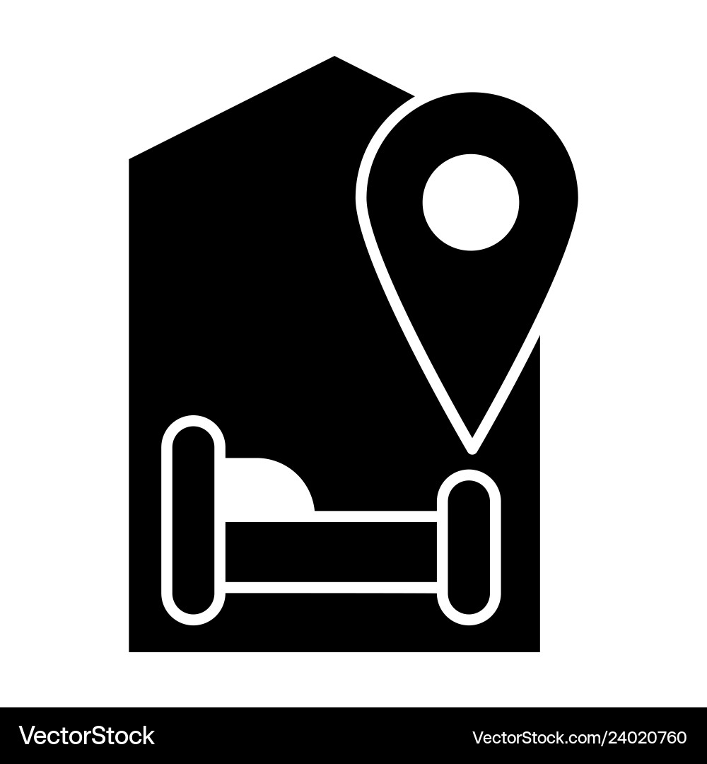 Hotel location solid icon map pointer and bed Hotel location solid icon map pointer and bed vector image