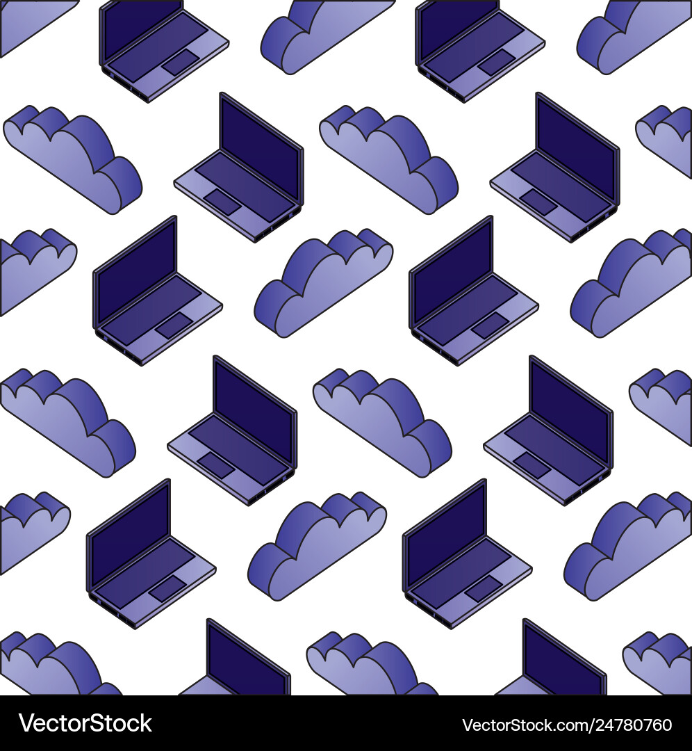 Laptop computer cloud storage data pattern vector image