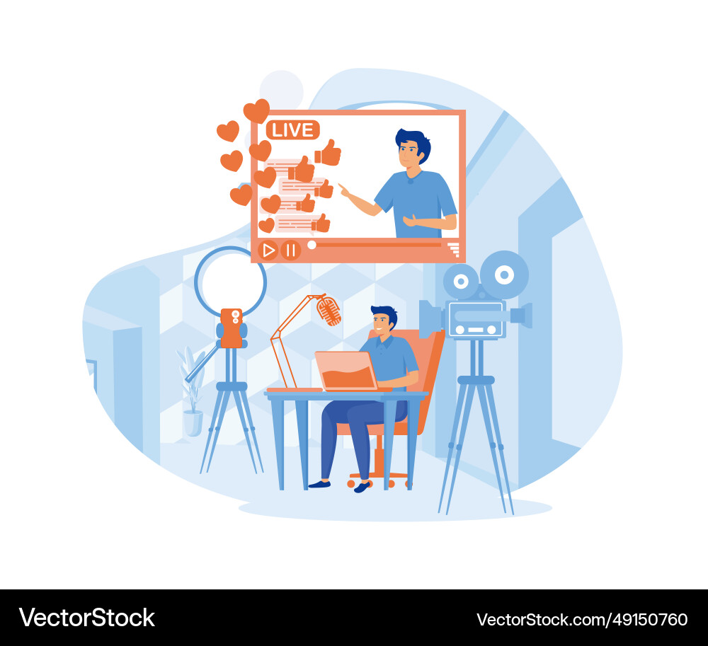 Man video blogger with copy space streamer vector image