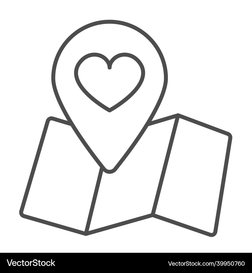 Map and location pin pointer with heart thin line Map and location pin pointer with heart thin line vector image
