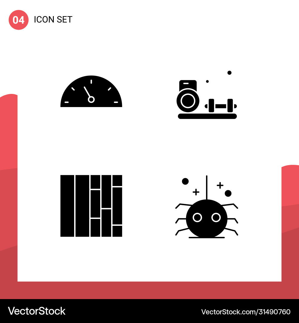 Set 4 solid glyphs on grid for gauge bug Vector Image