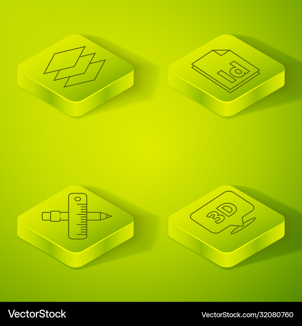 Set isometric id file document crossed ruler Set isometric id file document crossed ruler vector image