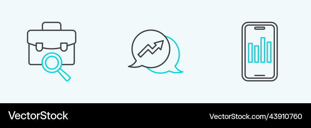Set line mobile with graph work search Set line mobile with graph work search vector image