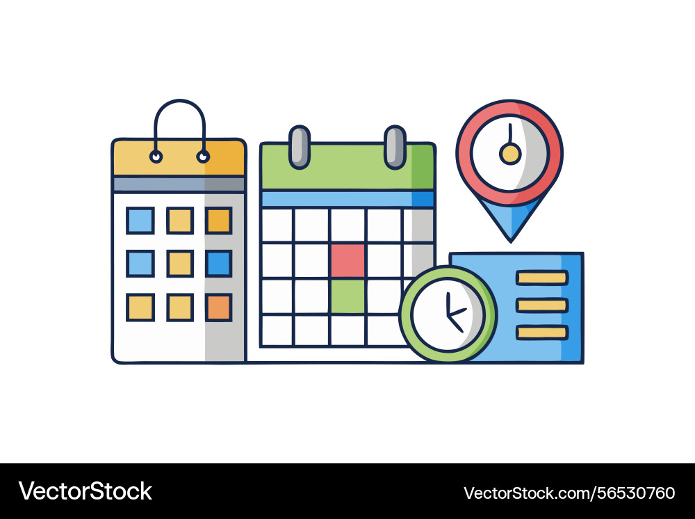 Set of line icons for time date calendar clock Set of line icons for time date calendar clock vector image