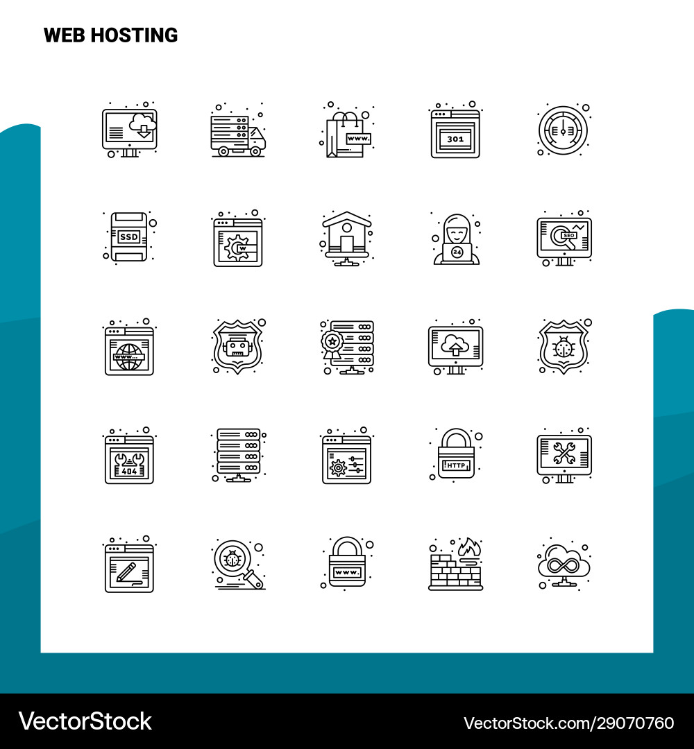 Set web hosting line icon 25 icons Set web hosting line icon 25 icons vector image