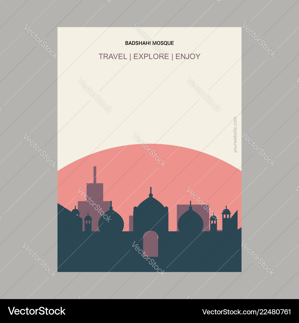 Badshahi mosque lahore pakistan vintage style Badshahi mosque lahore pakistan vintage style vector image