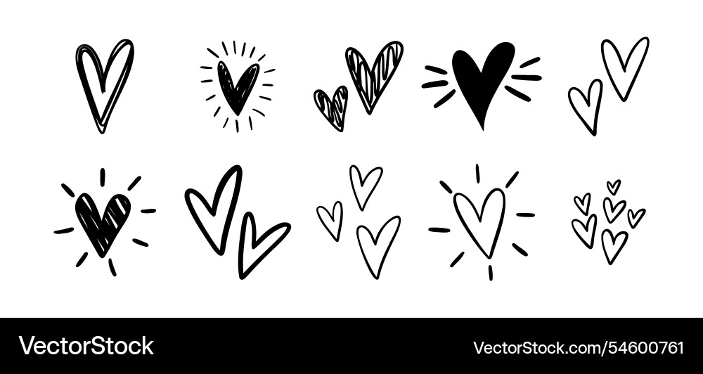 Charming hearts set hand drawn heart doodle Charming hearts set hand drawn heart doodle vector image