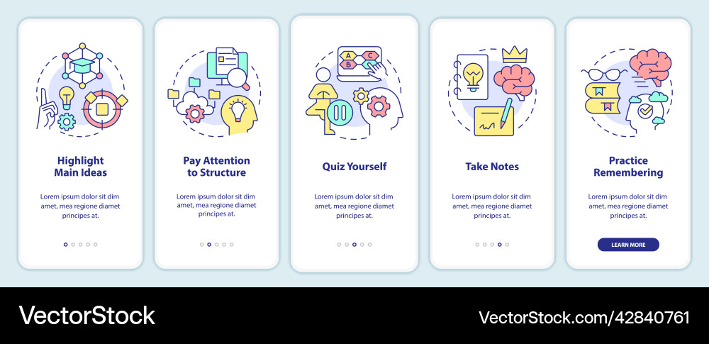 Learning and memorizing techniques onboarding Learning and memorizing techniques onboarding Vector Image