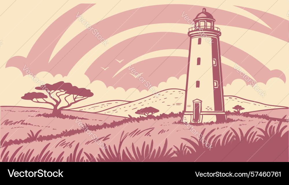 Lighthouse in open landscape with subtle textured Vector Image