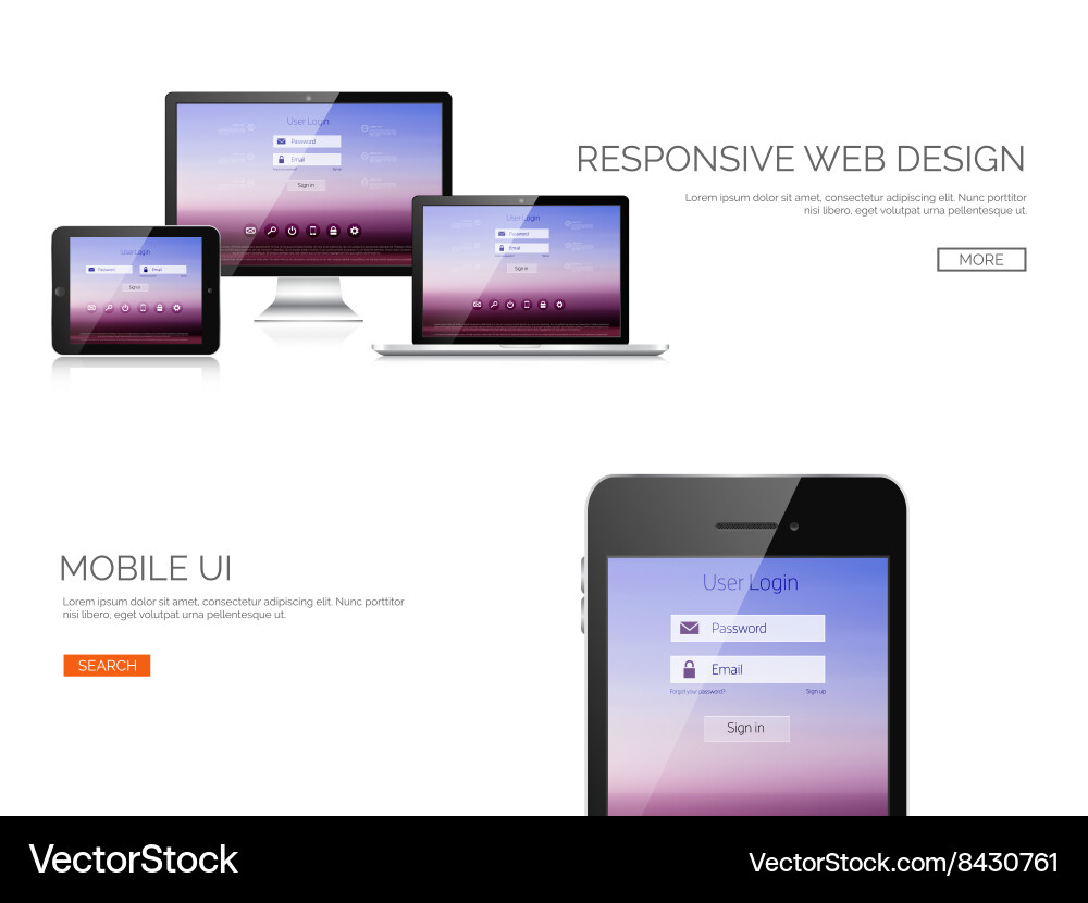 Mobile UI Mockups - Adaptive Interface Vector Image
