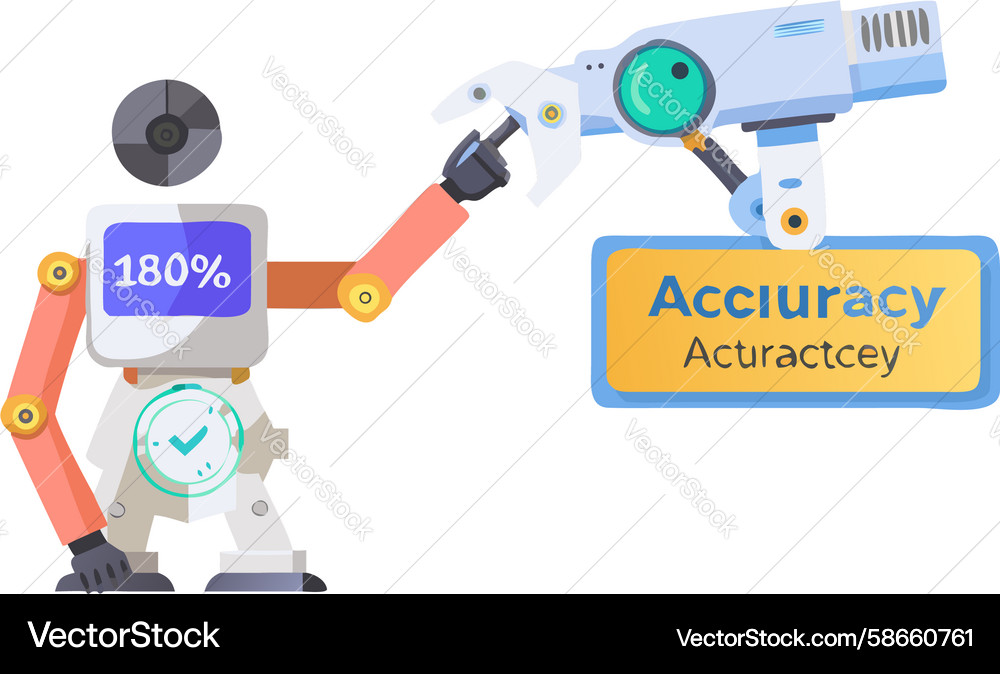 Robot with accuracy metaphor in modern flat style Vector Image