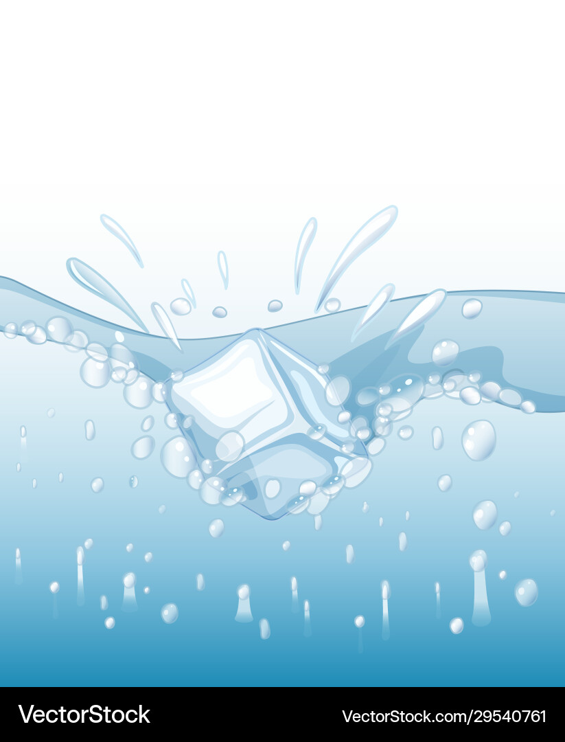 Scene with icecube splashing in clear water Vector Image