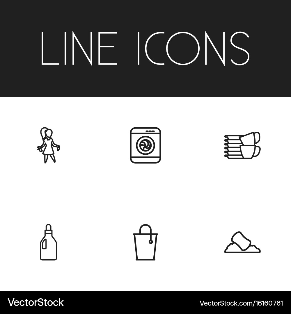 Set of 6 editable cleanup outline icons includes vector image