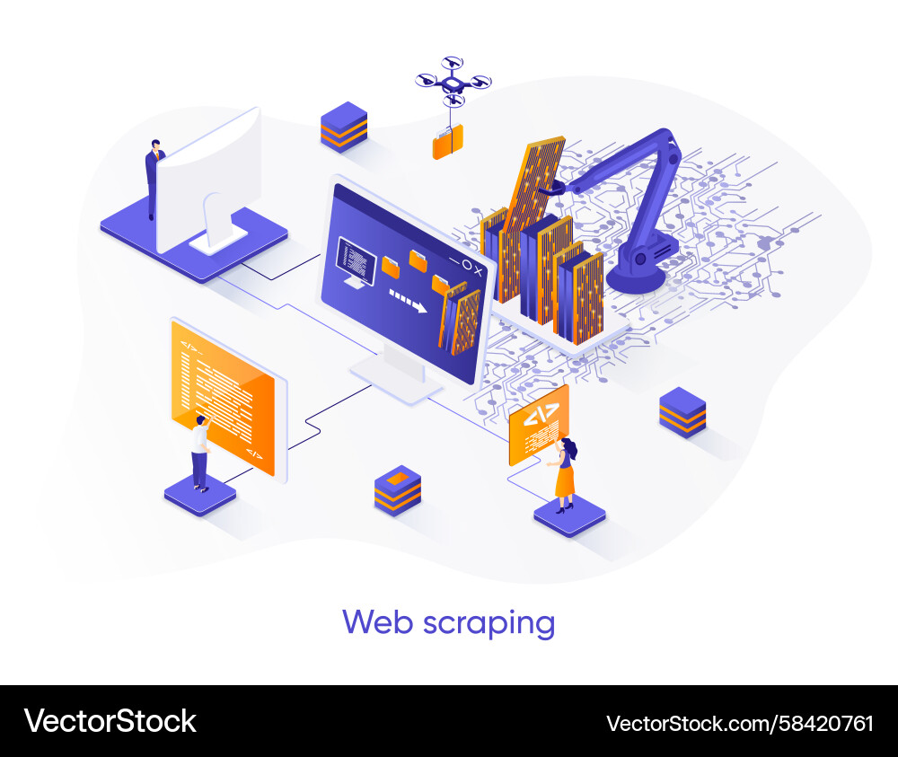 Web Scraping Data Extraction Isometric Vector Image