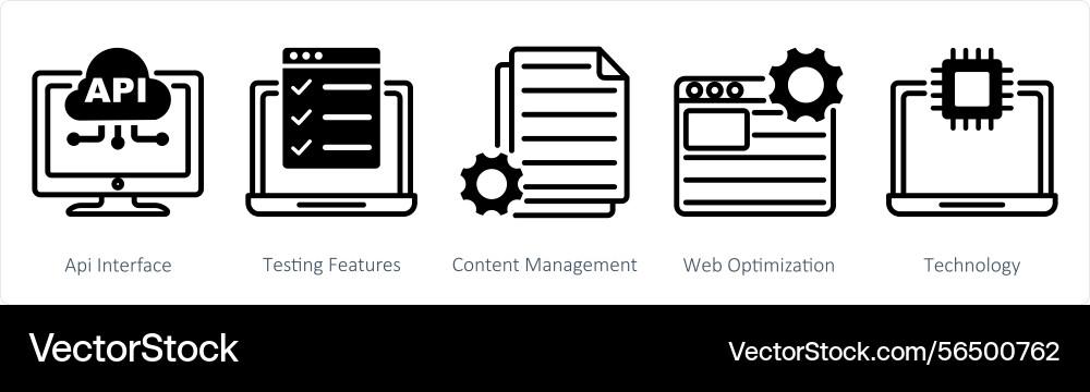 A set of 5 web design icons as api interface Vector Image