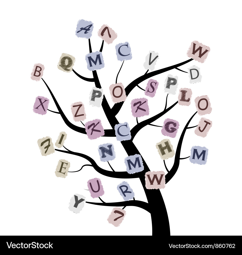 Abstract tree with letters vector image